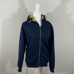 Across the Pond sz sm hoodie zip up nave with yellow accent